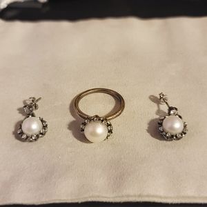 Pandora Pearl Earrings And Ring Set